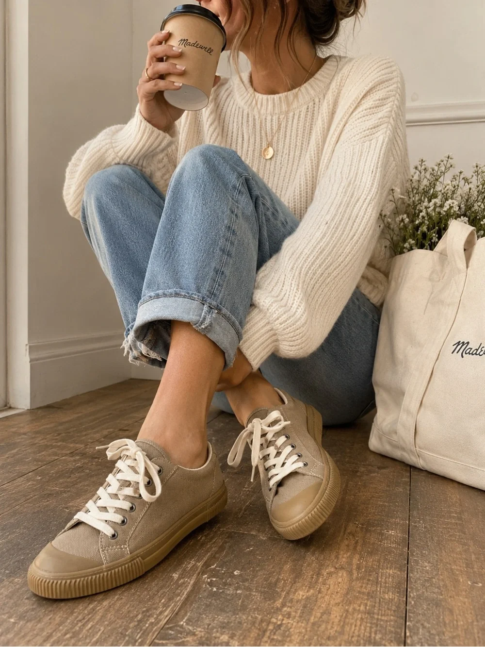 Madewell Canvas Lace Up Sneakers Tan Gum Sole Women’s 9.5